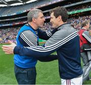 9 April 2017; Galway manager Kevin Walsh shakes hands with Michael Meehan following the Allianz Football League Division 2 Final between Kildare and Galway at Croke Park in Dublin. Photo by Ramsey Cardy/Sportsfile