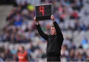 9 April 2017; The sideline official signals 4 minutes of additional time during the Allianz Football League Division 2 Final match between Kildare and Galway at Croke Park in Dublin. Photo by Stephen McCarthy/Sportsfile