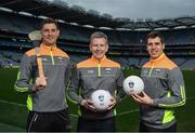 12 April 2017; Comedian, TV host and 1987 All-Ireland winner for Down, Patrick Kielty was joined by GAA All-Stars and Kellogg’s GAA Cúl Camps ambassadors Tipperary hurler Seamus Callanan of Tipperary, left, and Lee Keegan of Mayo at Croke Park today to launch Kellogg’s GAA Cúl Camps 2017. Kellogg’s is on a mission for the promotion of nutrition to fuel active play. Last year, 127,000 children took part in Ireland’s largest summer camps enjoying a week of fun, GAA coaching, nutrition education and a free kit. kelloggsculcamps.gaa.ie for information and registration. Photo by Stephen McCarthy/Sportsfile