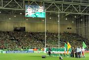 2 October 2011; The Ireland team stand for the national anthem before the game. 2011 Rugby World Cup, Pool C, Ireland v Italy, Otago Stadium, Dunedin, New Zealand. Picture credit: Brendan Moran / SPORTSFILE