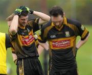 2 October 2011; Dunshaughlin's John Crimmins and Tommy Johnson, right, show their disappointment after the game ended in a draw. Meath County Senior Football Championship Final, Dunshaughlin v Summerhill, Pairc Tailteann, Navan, Co. Meath. Picture credit: Pat Murphy / SPORTSFILE