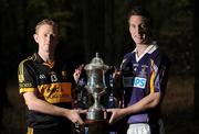 3 October 2011; All-Ireland finalists Colm Cooper, Dr. Crokes, Kevin Nolan, Kilmacud Crokes, Lar Corbett, Thurles Sarsfields, Brian Hogan, O'Loughlin Gaels, were back in their club colours at Faughs GAA Club, Dublin, for the launch of the 2011/2012 AIB GAA Club Championships. Pictured at the launch are Colm Cooper, Dr. Crokes, and Kevin Nolan, Kilmacud Crokes, right. Picture credit: Pat Murphy / SPORTSFILE