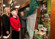 3 October 2011; The FAI unveiled a commemorative display in honour of former international Arthur Fitzsimons at the FAI Headquarters. At the unveiling of his display are Arthur Fitzsimons and his wife Val, along with his daughter Maureen and son in-law Dermot. FAI Headquarters, Abbotstown, Dublin. Picture credit: Barry Cregg / SPORTSFILE