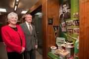 3 October 2011; The FAI unveiled a commemorative display in honour of former international Arthur Fitzsimons at the FAI Headquarters. At the unveiling of his display are Arthur Fitzsimons and his wife Val. FAI Headquarters, Abbotstown, Dublin. Picture credit: Barry Cregg / SPORTSFILE