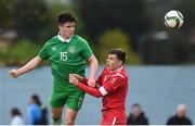 13 April 2017; Conor Layng of Republic of Ireland in action against Jordan Staten of England during the Centenary Shield match between Republic of Ireland U18s and England at Home Farm FC in Whitehall, Dublin. Photo by Matt Browne/Sportsfile