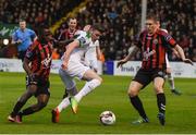 14 April 2017; Gary Buckley of Cork City in action against Fuad Sule and Oscar Brennan of Bohemians during the SSE Airtricity League Premier Division match between Bohemians and Cork City at Dalymount Park in Dublin. Photo by David Maher/Sportsfile
