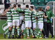 14 April 2017; Shamrock Rovers players celebrate after Brendan Miele scored their first goal during the SSE Airtricity League Premier Division match between Shamrock Rovers and Sligo Rovers at Tallaght Stadium in Tallaght, Dublin. Photo by Matt Browne/Sportsfile