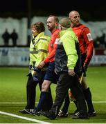 14 April 2017; Referee Jim McKell, centre, leaves the field after the SSE Airtricity League Premier Division match between Dundalk and Bray Wanderers at Oriel Park in Dundalk, Co Louth. Photo by Piaras Ó Mídheach/Sportsfile
