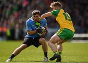 15 April 2017; Chris Sallier of Dublin is tackled by Stephen McMenamin of Donegal during the EirGrid GAA Football All-Ireland U21 Championship Semi-Final match between Dublin and Donegal at Kingspan Breffni Park in Cavan. Photo by Cody Glenn/Sportsfile