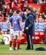 15 April 2017; Munster director of rugby Rassie Erasmus in conversation with Ian Keatley, right, and Rory Scannell of Munster ahead of the Guinness PRO12 Round 20 match between Munster and Ulster at Thomond Park in Limerick. Photo by Diarmuid Greene/Sportsfile