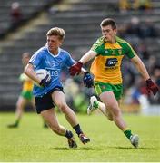 15 April 2017; Cian Murphy of Dublin in action against Ciarán Gillespie of Donegal during the EirGrid GAA Football All-Ireland U21 Championship Semi-Final match between Dublin and Donegal at Kingspan Breffni Park in Cavan. Photo by Cody Glenn/Sportsfile