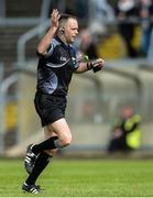 15 April 2017; Referee James Bermingham runs to give a throw-in after Evan Comerford of Dublin delayed a kickout during the EirGrid GAA Football All-Ireland U21 Championship Semi-Final match between Dublin and Donegal at Kingspan Breffni Park in Cavan. Photo by Piaras Ó Mídheach/Sportsfile