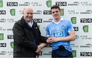 15 April 2017; Brian Howard of Dublin receives the Man of the Match award from Fintan Slye, CEO of EirGrid, after the EirGrid GAA Football All-Ireland U21 Championship Semi-Final match between Dublin and Donegal at Kingspan Breffni Park in Cavan. Photo by Cody Glenn/Sportsfile