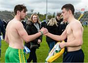 15 April 2017; Man of the Match Brian Howard of Dublin, right, exchanges jerseys with Dáire Ó Baoill of Donegal after the EirGrid GAA Football All-Ireland U21 Championship Semi-Final match between Dublin and Donegal at Kingspan Breffni Park in Cavan. Photo by Cody Glenn/Sportsfile