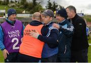 15 April 2017; Dublin manager Dessie Farrell, centre, celebrates with members of his backroom team after the EirGrid GAA Football All-Ireland U21 Championship Semi-Final match between Dublin and Donegal at Kingspan Breffni Park in Cavan. Photo by Piaras Ó Mídheach/Sportsfile