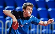 15 April 2017; Colin Dalgleish of Scotland in action against Marcus Waerstad of Norway during the European Table Tennis Championships Final Qualifier match between Scotland and Norway at the National Indoor Arena in Dublin. Photo by Matt Browne/Sportsfile