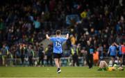 15 April 2017; Dan O'Brien of Dublin celebrates towards his supporters at the final whistle during the EirGrid GAA Football All-Ireland U21 Championship Semi-Final match between Dublin and Donegal at Kingspan Breffni Park in Cavan. Photo by Cody Glenn/Sportsfile