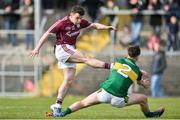 15 April 2017; Dessie Conneely of Galway scores a goal despite the block down by Tom Leo O'Sullivan of Kerry during the EirGrid GAA Football All-Ireland U21 Championship Semi-Final match between Galway and Kerry at Cusack Park in Ennis, Co Clare. Photo by Ray Ryan/Sportsfile