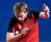 15 April 2017; Marcus Waerstad of Norway in action against Callum Main of Scotland during the European Table Tennis Championships Final Qualifier match between Scotland and Norway at the National Indoor Arena in Dublin. Photo by Matt Browne/Sportsfile