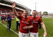 15 April 2017; Keith Earls, left, and Andrew Conway of Munster celebrate after the Guinness PRO12 Round 20 match between Munster and Ulster at Thomond Park in Limerick. Photo by Diarmuid Greene/Sportsfile