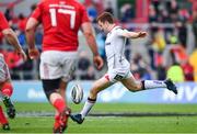 15 April 2017; Paddy Jackson of Ulster kicks an unsuccessful drop goal during the Guinness PRO12 match between Munster and Ulster at Thomond Park in Limerick. Photo by Ramsey Cardy/Sportsfile