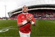 15 April 2017; Simon Zebo of Munster applauds supporters after the Guinness PRO12 Round 20 match between Munster and Ulster at Thomond Park in Limerick. Photo by Diarmuid Greene/Sportsfile