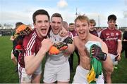 15 April 2017; Galway players Cein D'Arcy, Ronan O Beolain and Liam Kelly celebrate after the EirGrid GAA Football All-Ireland U21 Championship Semi-Final match between Galway and Kerry at Cusack Park in Ennis, Co Clare. Photo by Ray Ryan/Sportsfile