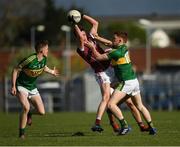 15 April 2017; Séan Kelly of Galway in action against Jack Morgan, right, and Jason Foley of Kerry during the EirGrid GAA Football All-Ireland U21 Championship Semi-Final match between Galway and Kerry at Cusack Park in Ennis, Co Clare. Photo by Ray McManus/Sportsfile
