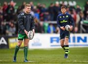 15 April 2017; Steve Crosbie of Connacht and Ross Byrne of Leinster before the Guinness PRO12 Round 20 match between Connacht and Leinster at the Sportsground in Galway. Photo by Stephen McCarthy/Sportsfile