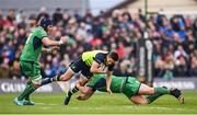 15 April 2017; Ross Byrne of Leinster is tackled by John Muldoon, left, and Finlay Bealham of Connacht during the Guinness PRO12 Round 20 match between Connacht and Leinster at the Sportsground in Galway. Photo by Stephen McCarthy/Sportsfile