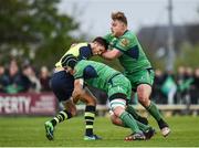 15 April 2017; Ross Byrne of Leinster is tackled by Jake Heenan, left, and Finlay Bealham of Connacht during the Guinness PRO12 Round 20 match between Connacht and Leinster at the Sportsground in Galway. Photo by Seb Daly/Sportsfile