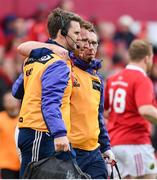 15 April 2017; Rory Scannell of Munster is assisted off the field with an injury during the Guinness PRO12 match between Munster and Ulster at Thomond Park in Limerick. Photo by Ramsey Cardy/Sportsfile
