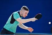 15 April 2017; Ashley Robinson of Ireland in action against Marcus Waerstad of Norway during the European Table Tennis Championships Final Qualifier match between Ireland and Norway at the National Indoor Arena in Dublin. Photo by Matt Browne/Sportsfile