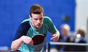 15 April 2017; Gavin Maguire of Ireland in action against Eskil Lindholm of Norway during the European Table Tennis Championships Final Qualifier match between Ireland and Norway at the National Indoor Arena in Dublin. Photo by Matt Browne/Sportsfile