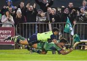 15 April 2017; Dave Heffernan of Connacht goes over to score his side's second try despite the attention of Adam Byrne of Leinster during the Guinness PRO12 Round 20 match between Connacht and Leinster at the Sportsground in Galway. Photo by Seb Daly/Sportsfile