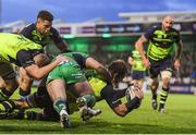 15 April 2017; Rhys Ruddock of Leinster goes over to score his side's fourth try during the Guinness PRO12 Round 20 match between Connacht and Leinster at the Sportsground in Galway. Photo by Stephen McCarthy/Sportsfile