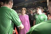 7 October 2006; President Mary McAleese is introduced to the team by captain Robbie Keane. Euro 2008 Championship Qualifier, Cyprus v Republic of Ireland, GSP Stadium, Nicosia, Cyprus. Picture credit: Brian Lawless / SPORTSFILE