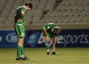 7 October 2006; Republic of Ireland players Kevin Kilbane, left, and Alan O'Brien in the dying moments of the match. Euro 2008 Championship Qualifier, Cyprus v Republic of Ireland, GSP Stadium, Nicosia, Cyprus. Picture credit: Brian Lawless / SPORTSFILE