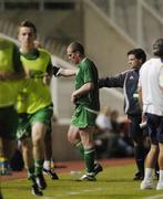 7 October 2006; Richard Dunne, Republic of Ireland, leaves the field after receiving a red card. Euro 2008 Championship Qualifier, Cyprus v Republic of Ireland, GSP Stadium, Nicosia, Cyprus. Picture credit: Brian Lawless / SPORTSFILE