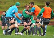 5 October 2011; Ireland Sean O'Brien is tackled by Denis Leamy during squad training ahead of their 2011 Rugby World Cup Quarter-Final against Wales on Saturday. Ireland Rugby Squad Training, Rugby League Park, Wellington, New Zealand. Picture credit: Brendan Moran / SPORTSFILE