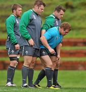 5 October 2011; Ireland forwards Sean O'Brien, Mike Ross, Sean Cronin and Cian Healy prepare to engage a scrum during squad training ahead of their 2011 Rugby World Cup Quarter-Final against Wales on Saturday. Ireland Rugby Squad Training, Rugby League Park, Wellington, New Zealand. Picture credit: Brendan Moran / SPORTSFILE