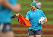 5 October 2011; Ireland hooker Rory Best is handed a training bib during squad training ahead of their 2011 Rugby World Cup Quarter-Final against Wales on Saturday. Ireland Rugby Squad Training, Rugby League Park, Wellington, New Zealand. Picture credit: Brendan Moran / SPORTSFILE