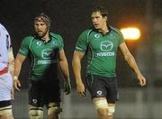 23 September 2011; John Muldoon, left, and Mike McCarthy, Connacht. Celtic League, Connacht v Dragons, Sportsground, Galway. Picture credit: Diarmuid Greene / SPORTSFILE