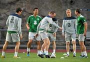 6 October 2011; Republic of Ireland's Glenn Whelan, centre, in action alongside team-mates, from left to right, Keith Andrews, Stephen Kelly, Andy Keogh, Damien Duff and Liam Lawrence, during squad training ahead of their EURO 2012 Championship Qualifier against Andorra on Friday. Republic of Ireland Squad Training, Estadi Comunale, Andorra. Picture credit: David Maher / SPORTSFILE