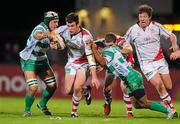 7 October 2011; Ian Whitten, Ulster, is tackled by Francesco Minto, left, and Brendan Williams, Treviso. Celtic League, Ulster v Treviso, Ravenhill Park, Belfast, Co. Antrim. Picture credit: Pat Murphy / SPORTSFILE