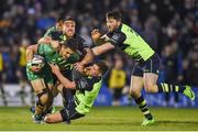 15 April 2017; Tiernan O’Halloran of Connacht is tackled by, from left, Dominic Ryan, Luke McGrath and Barry Daly of Leinster during the Guinness PRO12 Round 20 match between Connacht and Leinster at the Sportsground in Galway. Photo by Seb Daly/Sportsfile