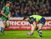 15 April 2017; Barry Daly of Leinster scores his side's fifth try during the Guinness PRO12 Round 20 match between Connacht and Leinster at the Sportsground in Galway. Photo by Stephen McCarthy/Sportsfile
