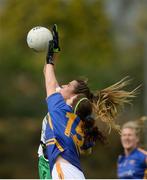 16 April 2017; Ellee McEvoy of Offaly in action against Mairéad Morrissey of Tipperary during the Lidl Ladies Football National League Division 3 Semi-Final match between Tipperary and Offaly at Clane GAA Club in Clane, Co Kildare. Photo by Piaras Ó Mídheach/Sportsfile