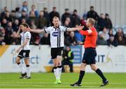14 April 2017; Chris Shields of Dundalk in conversation with referee Jim McKell during the SSE Airtricity League Premier Division match between Dundalk and Bray Wanderers at Oriel Park in Dundalk, Co Louth. Photo by Piaras Ó Mídheach/Sportsfile