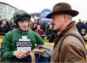 16 April 2017; Jockey David Mullins, left, and trainer Willie Mullins, right, after winning the Irish Stallion Farms European Breeders Fund Mares Novice Hurdle Championship Final with Augusta Kate during the Fairyhouse Easter Festival at Fairyhouse Racecourse in Ratoath, Co Meath. Photo by Seb Daly/Sportsfile